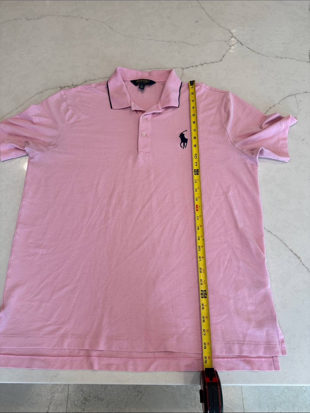 Ralph Lauren Pink Polo with Navy Pony and Collar Trim - Picture 6 of 8